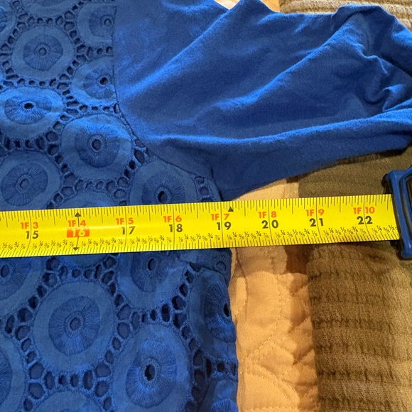 J.Crew Royal Blue 3/4 sleeve cotton eyelet top women’s L - Picture 7 of 9
